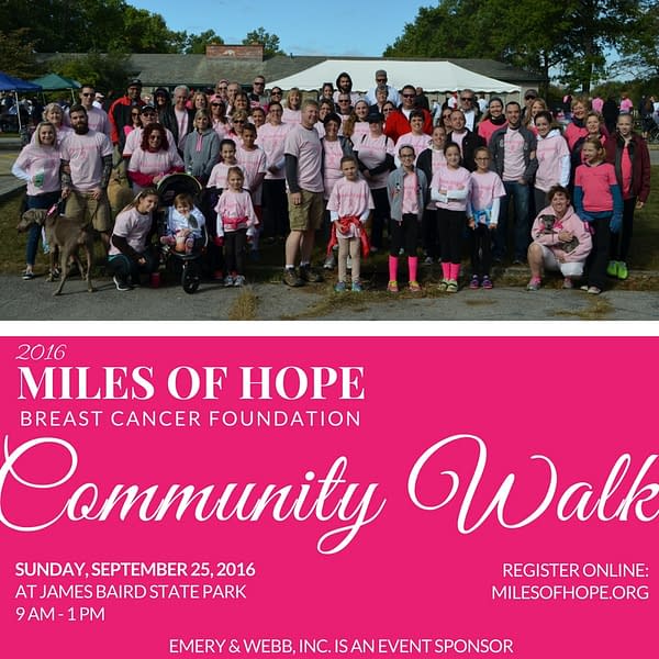 Miles of Hope hosts the 2016 Breast Cancer Community Walk on September 25, 2016 at James Baird State Park